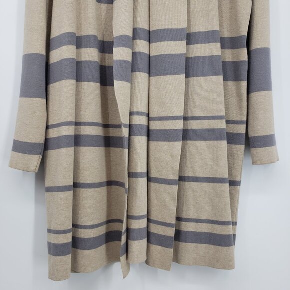 Calvin Klein Open Front Long Cardigan Sweater L Womens Striped Gray Tan - Picture 5 of 9